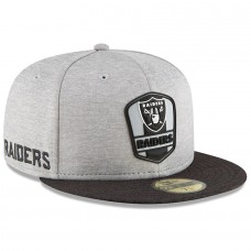 Men's Oakland Raiders New Era Heather Gray/Black 2018 NFL Sideline Road Official 59FIFTY Fitted Hat 3058391